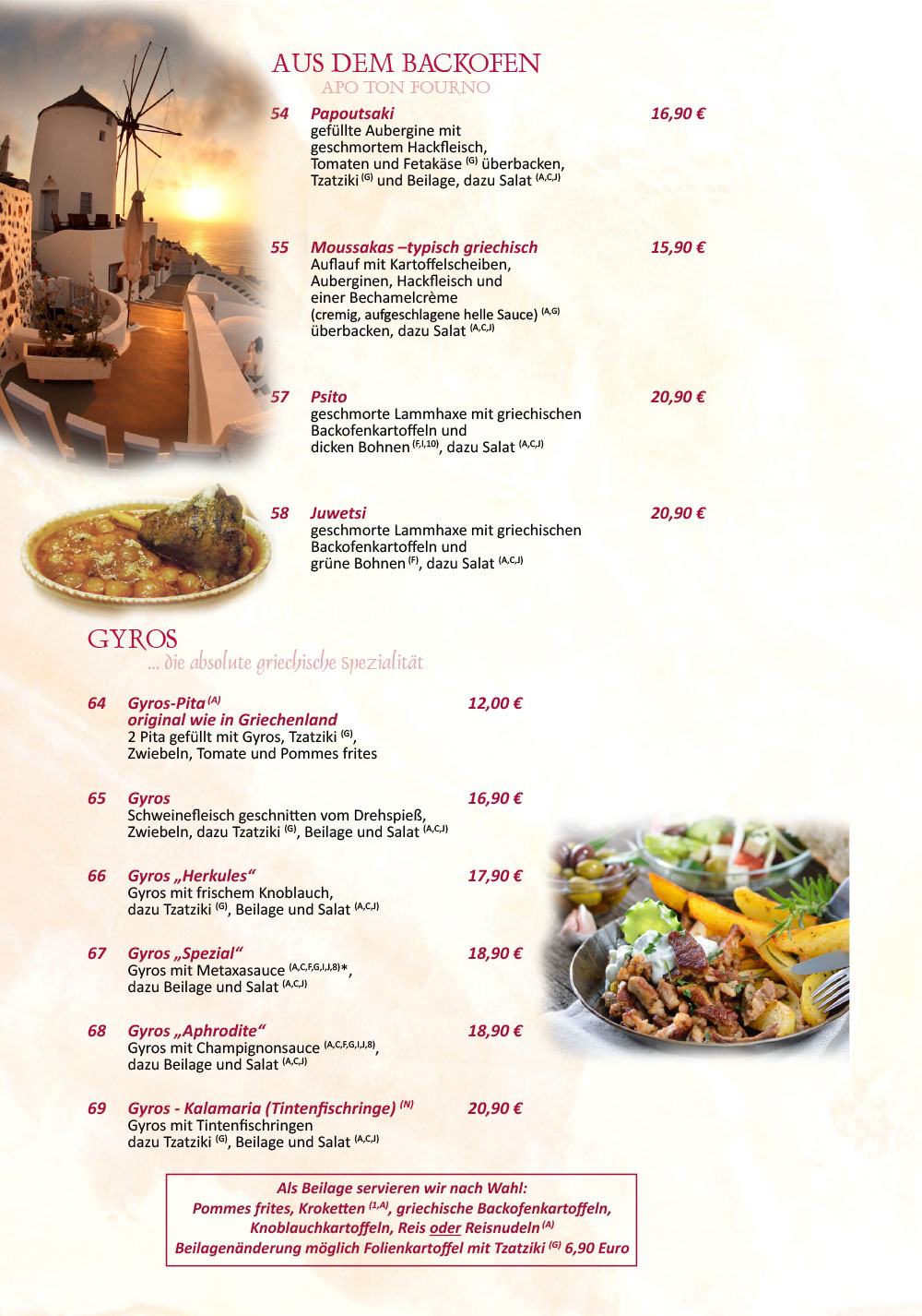 Restaurant Herkules Speisekarte